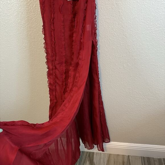 NWT MESHKI Maxi Slip Dress Very High Slit Size XS Red Ruffles Cocktail Holiday - Picture 10 of 12